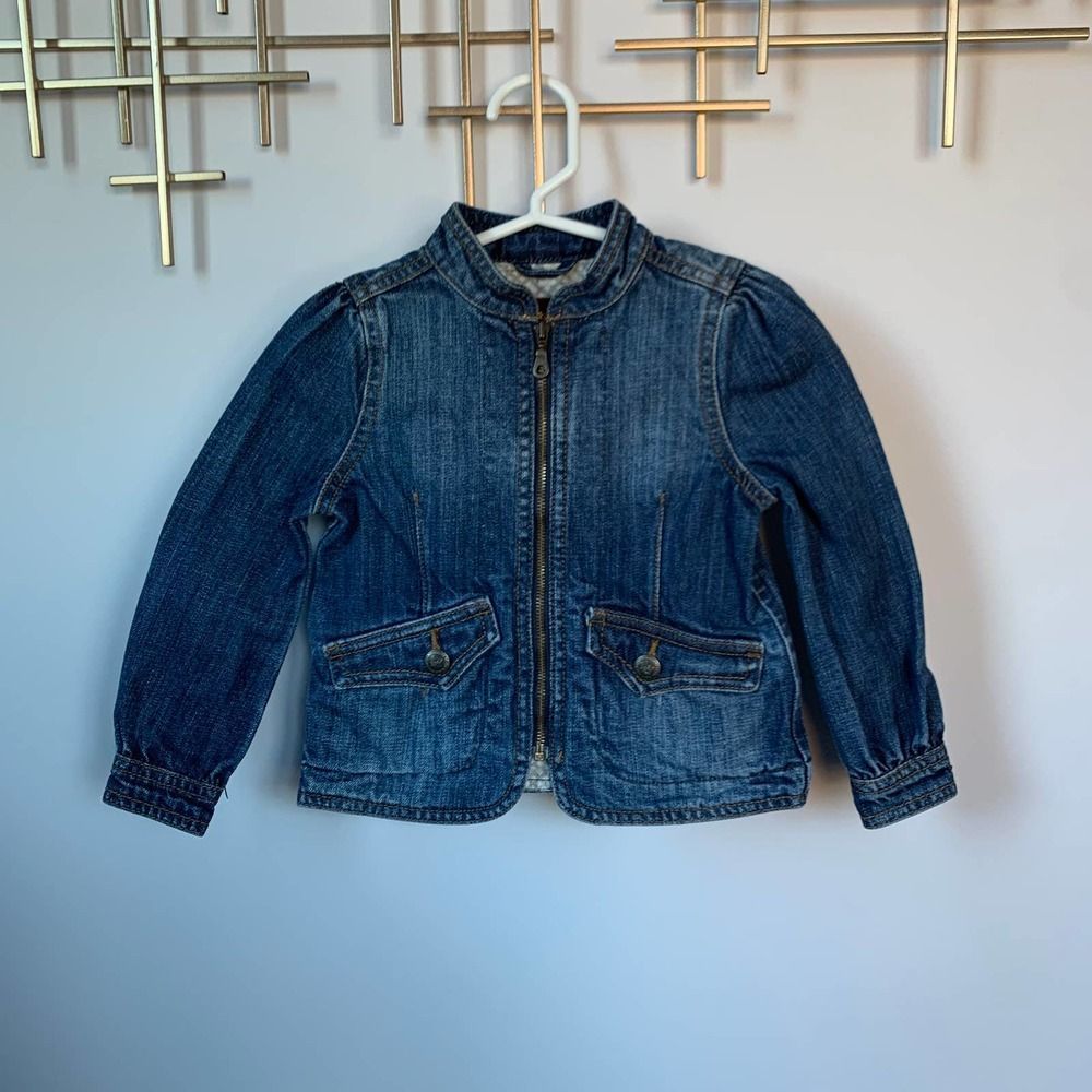 Tea Collection Zip Button Pocket Jean Denim Cotton Interfacing Jacket Toddler 2